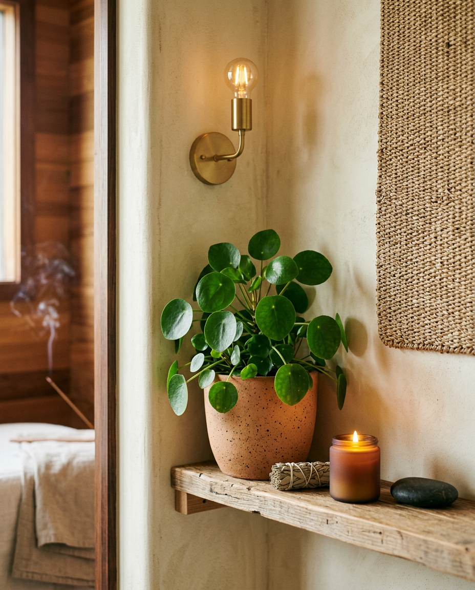 Rincón del estudio con planta y vela